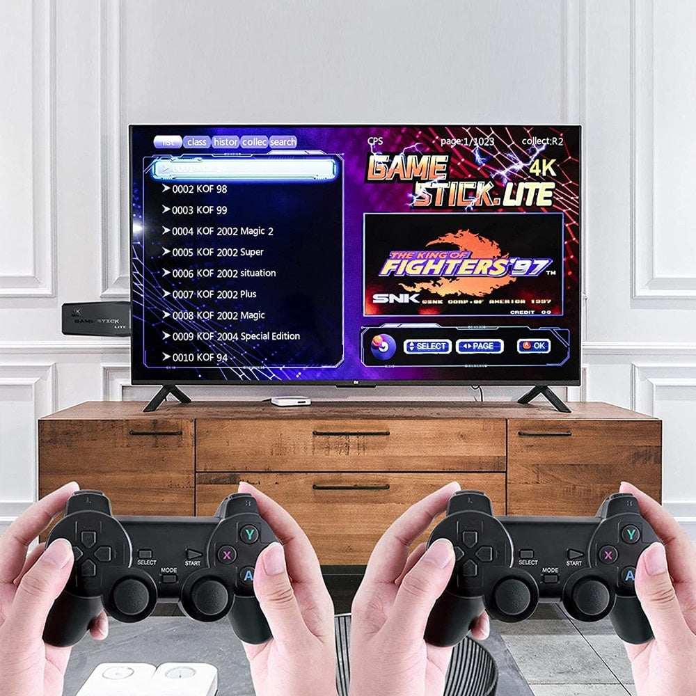 Consola Retro Zenino Tip Stick - 10.000 de Jocuri Video, Compatibila cu 9 Emulatoare, 2xControler Wireless, 4K, USB 2.4 GHz, 32GB, Negru