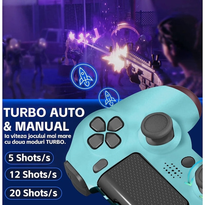 Controler Wireless, pentru PS4/Slim/Pro, dual vibration, senzor de miscare 6 axe, difuzoare stereo, albastru