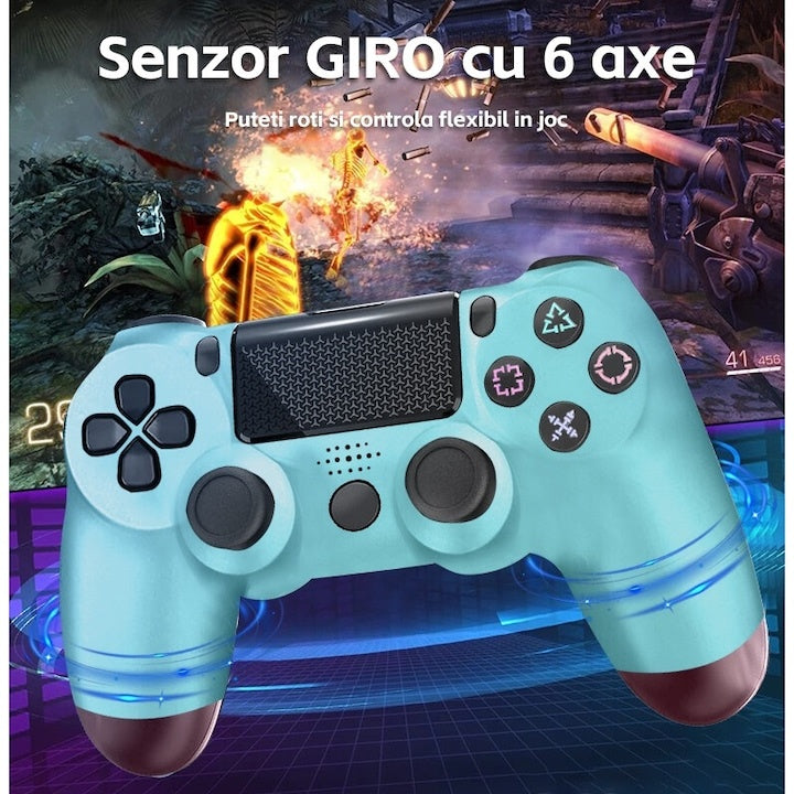 Controler Wireless, pentru PS4/Slim/Pro, dual vibration, senzor de miscare 6 axe, difuzoare stereo, albastru