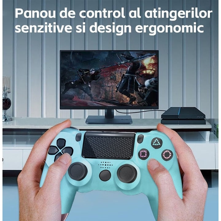 Controler Wireless, pentru PS4/Slim/Pro, dual vibration, senzor de miscare 6 axe, difuzoare stereo, albastru