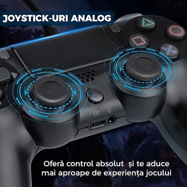 Controller cu Fir DoubleShock, pentru PS4, cu joystick-uri analog, vibratie dubla, nu necesita incarcare, senzor de miscare, 17 butoane, negru
