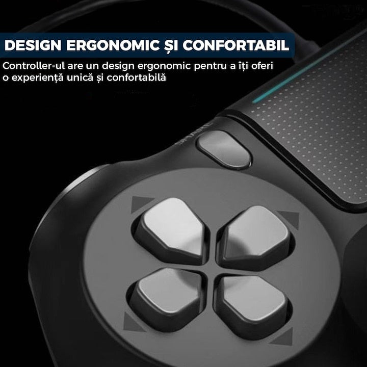 Controller cu Fir DoubleShock, pentru PS4, cu joystick-uri analog, vibratie dubla, nu necesita incarcare, senzor de miscare, 17 butoane, negru