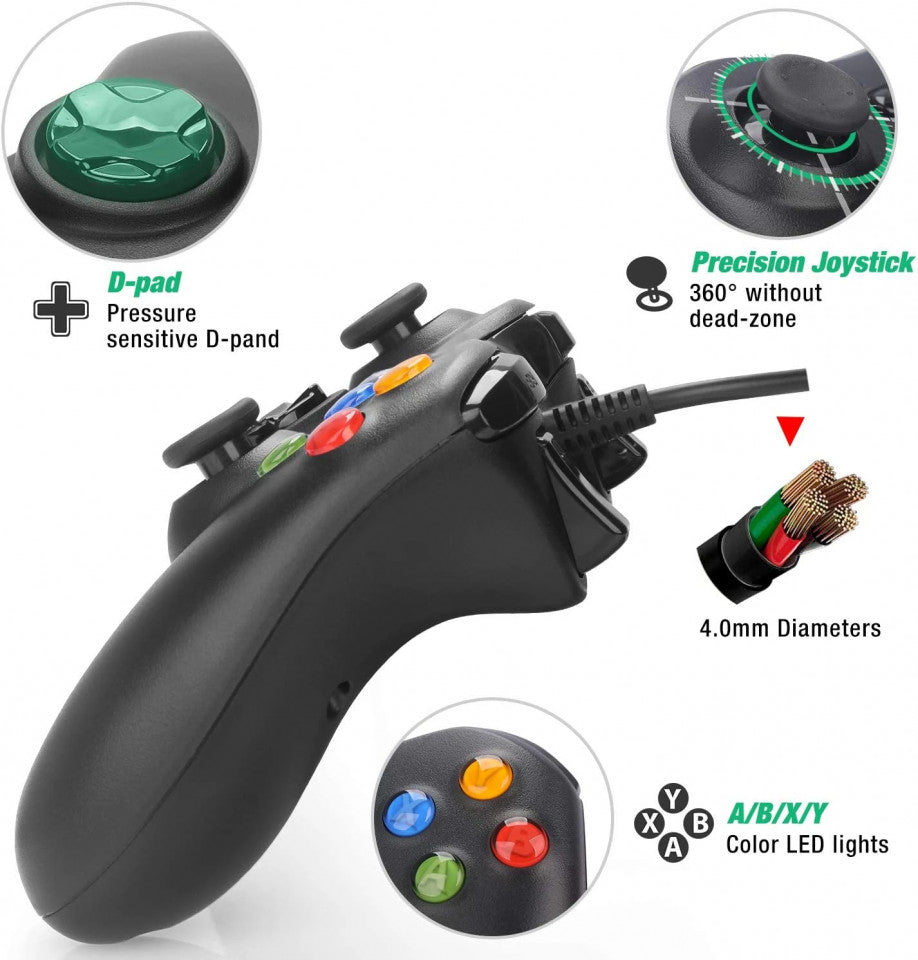 Controller, Joystick pentru Xbox 360 , PC , Laptop Cu Fir , Lungime Cablu 2.5 M, FOXMAG24