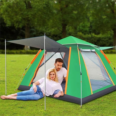 Cort camping 4 persoane, 2 usi, 200x200x150 cm, verde deschis