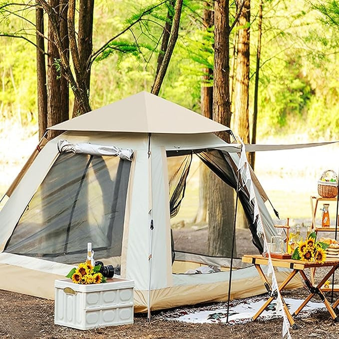 Cort camping pentru 4 persoane, 2 usi, 200x200x150 cm, gri