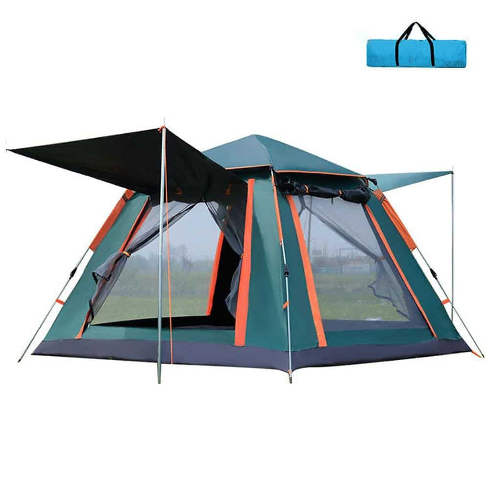 Cort camping pentru 4 persoane, 2 usi, 200x200x150cm, verde inchis