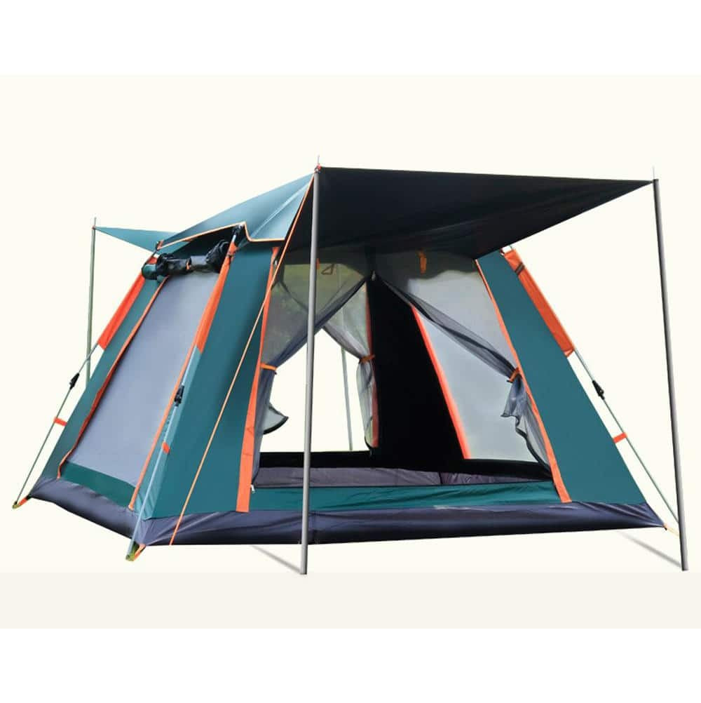 Cort camping pentru 4 persoane, 2 usi, 200x200x150cm, verde inchis