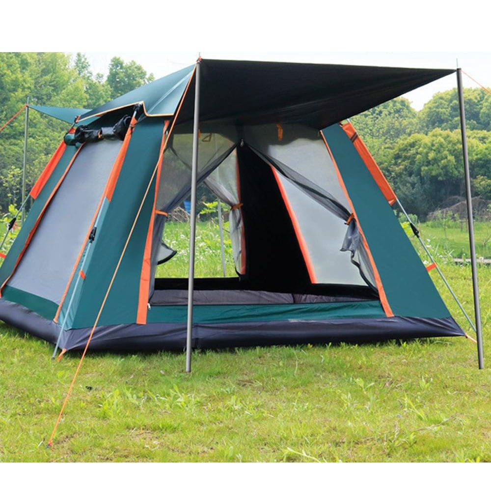 Cort camping pentru 4 persoane, 2 usi, 200x200x150cm, verde inchis