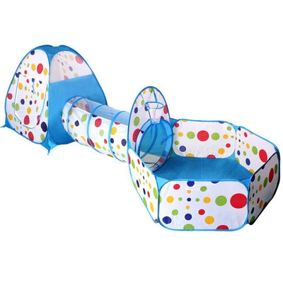 Cort de joaca 3 in 1 pentru copii, albastru, cu tunel si tarc