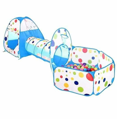 Cort de joaca 3 in 1 pentru copii, albastru, cu tunel si tarc