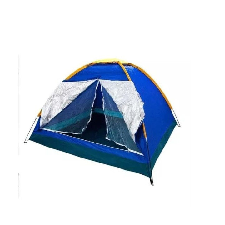 Cort pentru camping, dimensiuni 200x 200x 135cm, pentru 3-4 persoane, impermeabil, din polistiren, cu plasa de tantari, multicolor