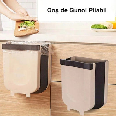 Cos de gunoi, capacitate 4L, cu fixare pe marginea mesei, pliabil, suspentat, maro