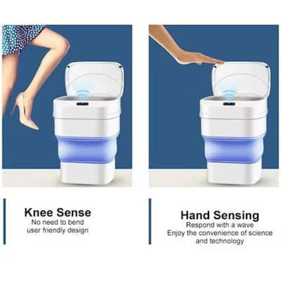Cos de gunoi inteligent, cu senzor de miscare, pliabil, din ABS/silicon, alb