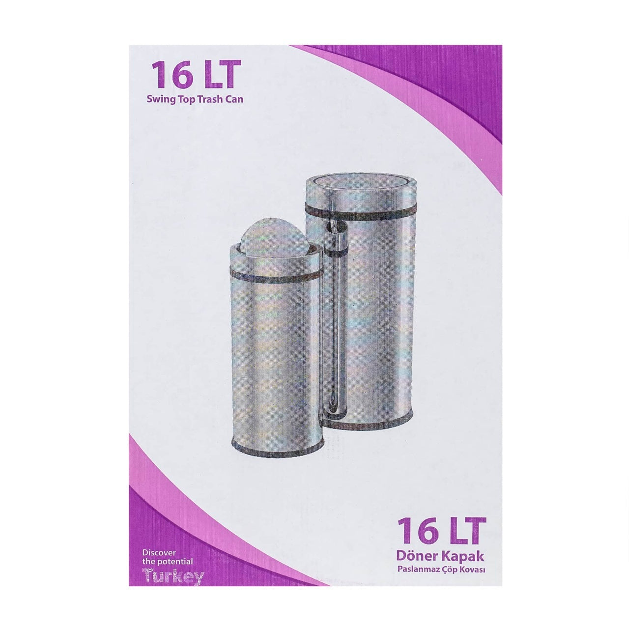 Cos menajer inox cu capac rotativ, capacitate 16 litri, forma cilindru