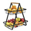 Cos pentru fructe, legume si paine, decorativ, din metal, cu maner din lemn, cu 2 etaje, inaltime 32 cm, negru