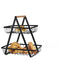 Cos pentru fructe, legume si paine, decorativ, din metal, cu maner din lemn, cu 2 etaje, inaltime 32 cm, negru