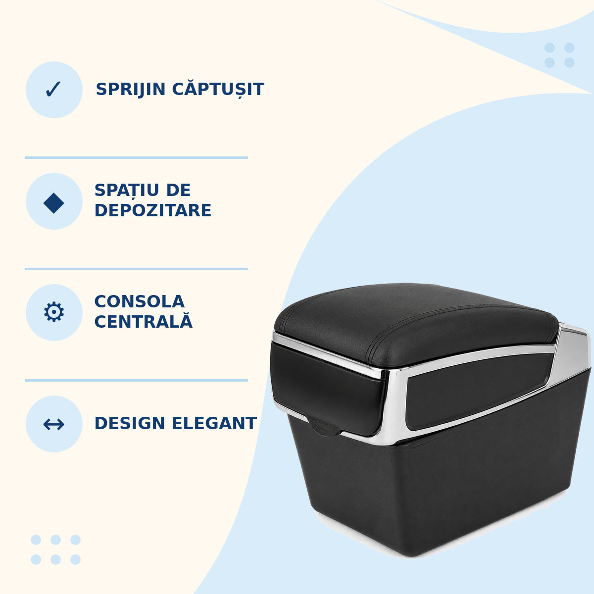 Cotieră Auto Universală cu Spațiu de Depozitare, Negru, Model 232-2 – caracteristici