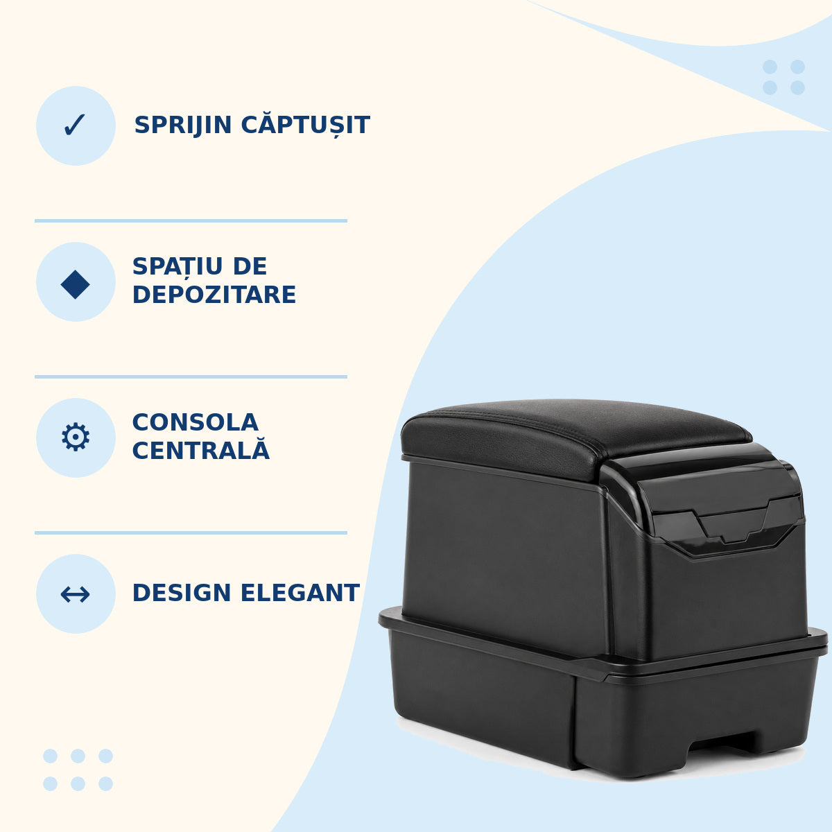 Cotieră Auto Universală cu Spațiu de Depozitare, Negru, Model 232-3 – caracteristici