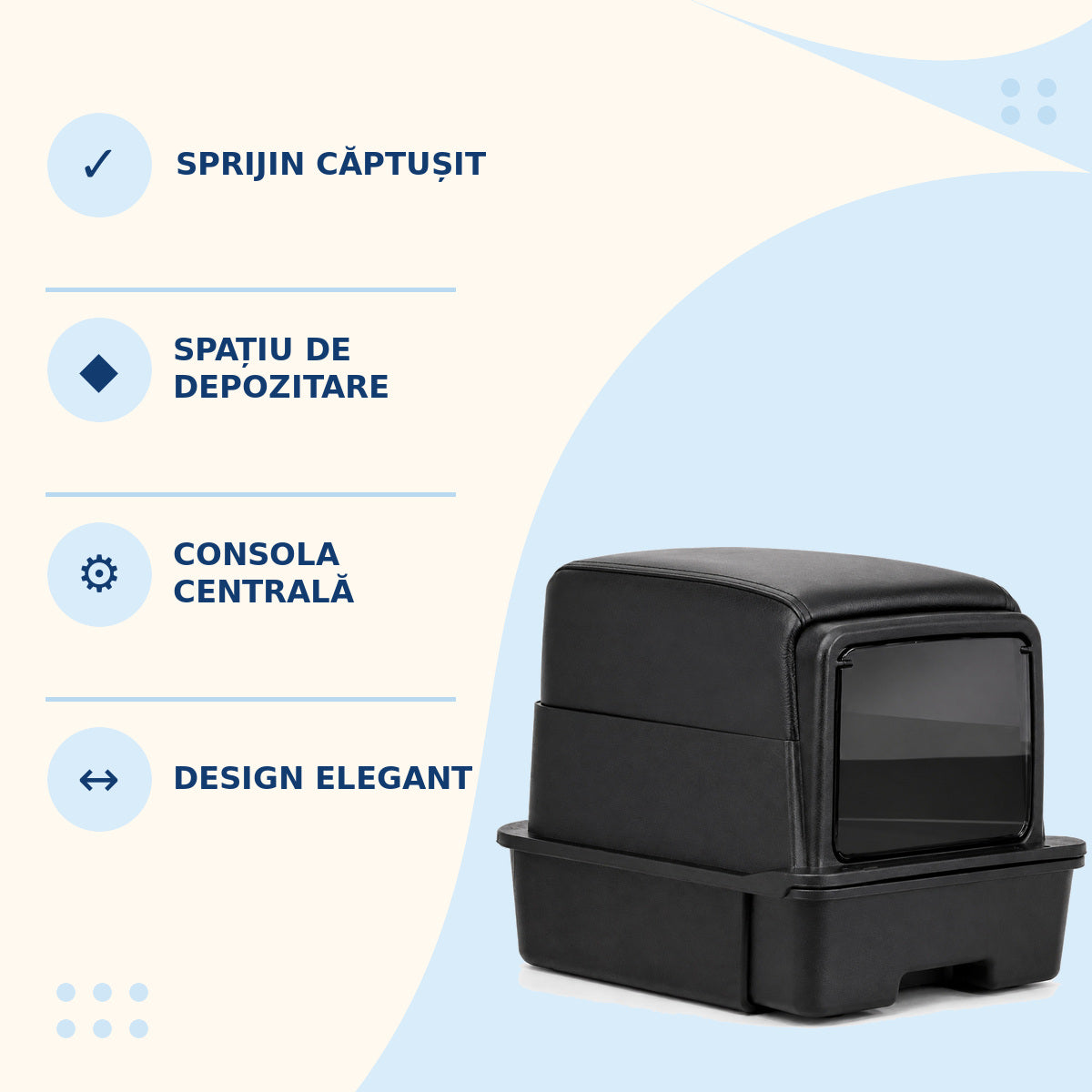 Cotieră Auto Universală cu Spațiu de Depozitare, Negru, Model 232-4 – caracteristici