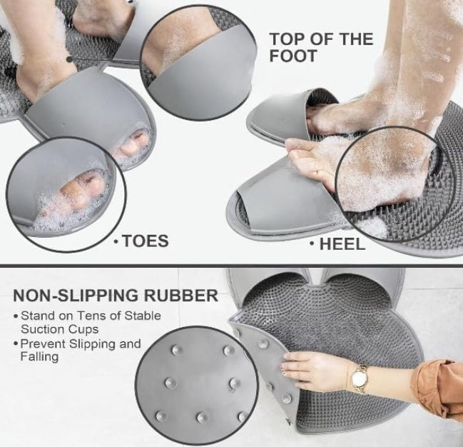 Covoras pentru dus, pentru masaj si curatare picioare, tip iepuras, din silicon, dimensiuni 45x45 cm, gri