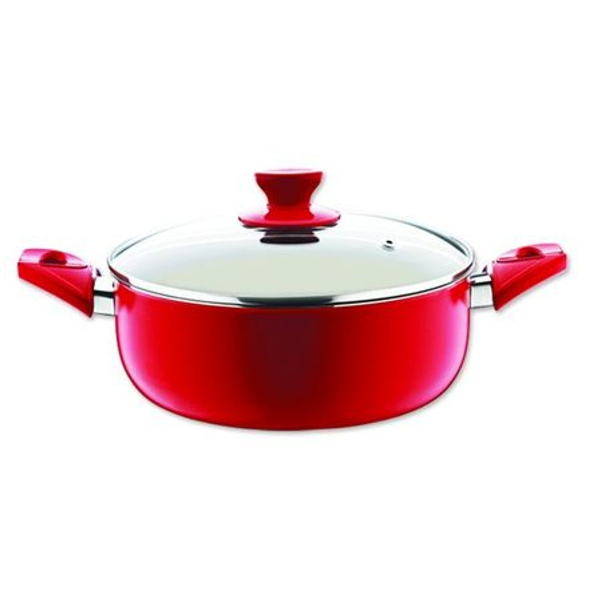 Cratita aluminiu 24 cm cu capac sticla termorezistenta, 3.5L, rosie