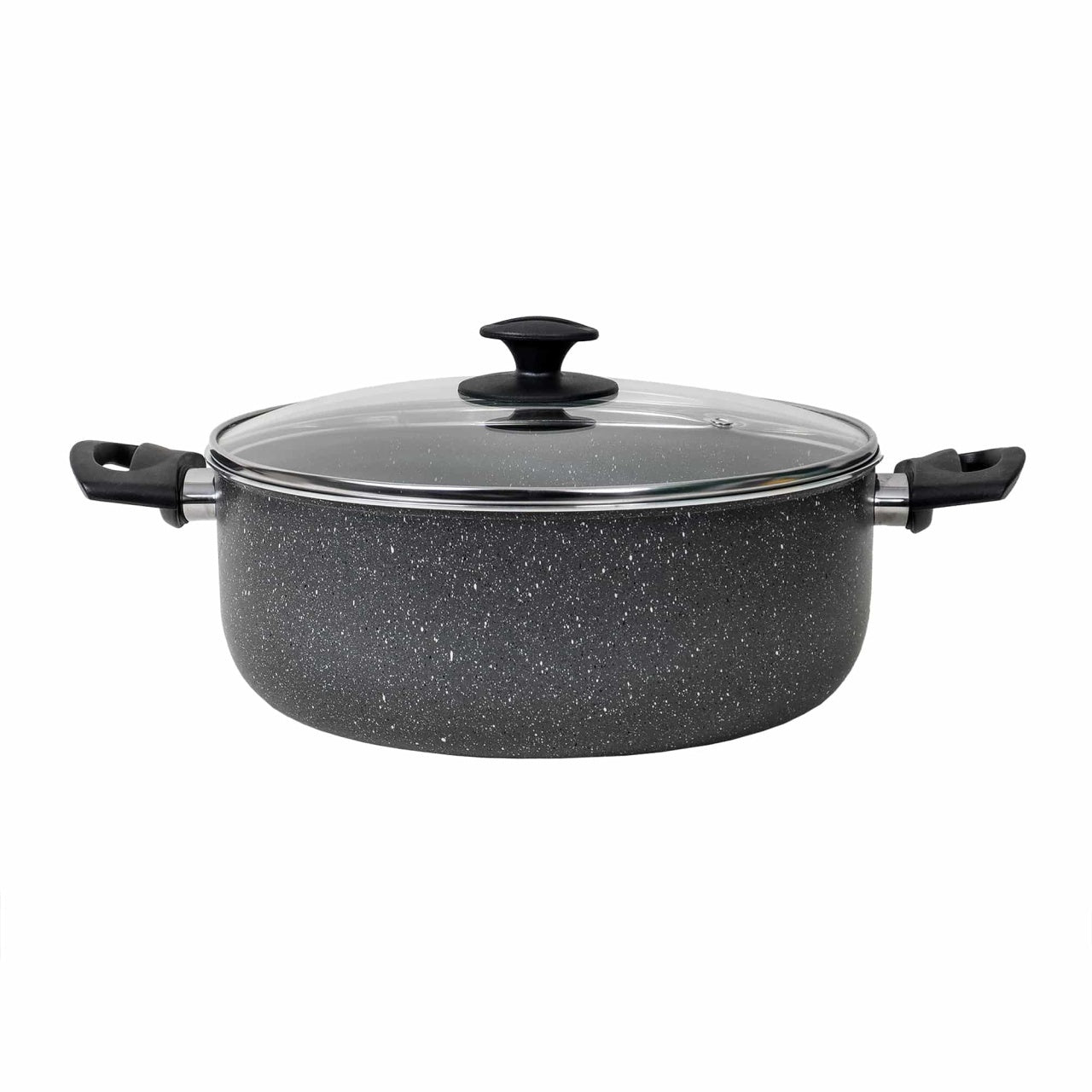 Cratita aluminiu 28 cm, capac 6L, negru cu capac din sticla