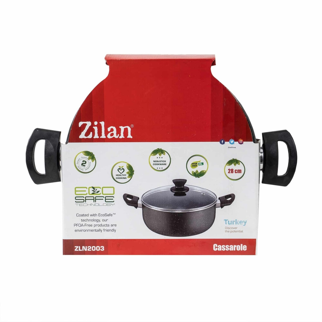 Cratita aluminiu 28 cm, capac 6L, negru cu capac din sticla