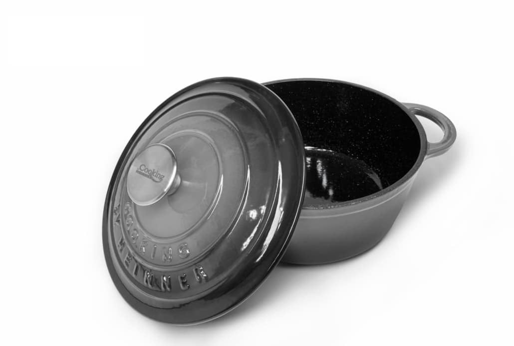 Cratita fonta emailata cu capac 22x9.5 cm, capacitate 2.9 L, culoare gri