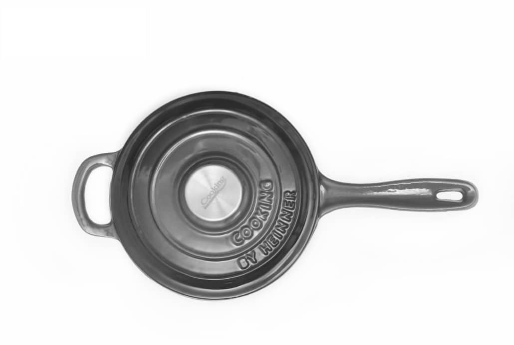 Cratita fonta emailata cu capac si coada 1.8L, 19x9cm, Marble Gray