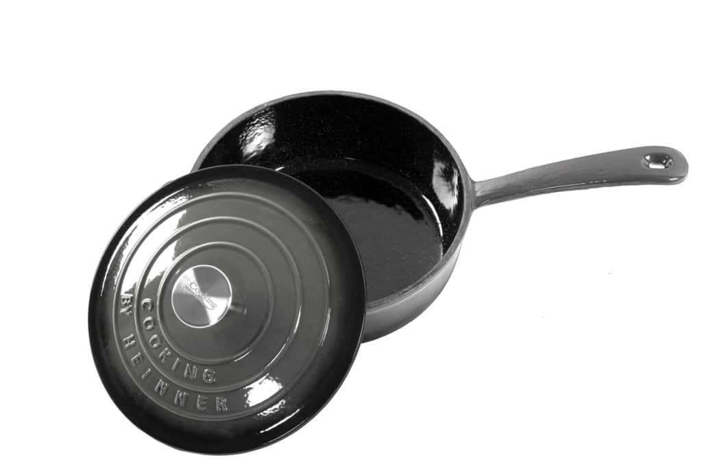 Cratita fonta emailata cu coada si capac 24x8cm, capacitate 2.5L, Marble Gray