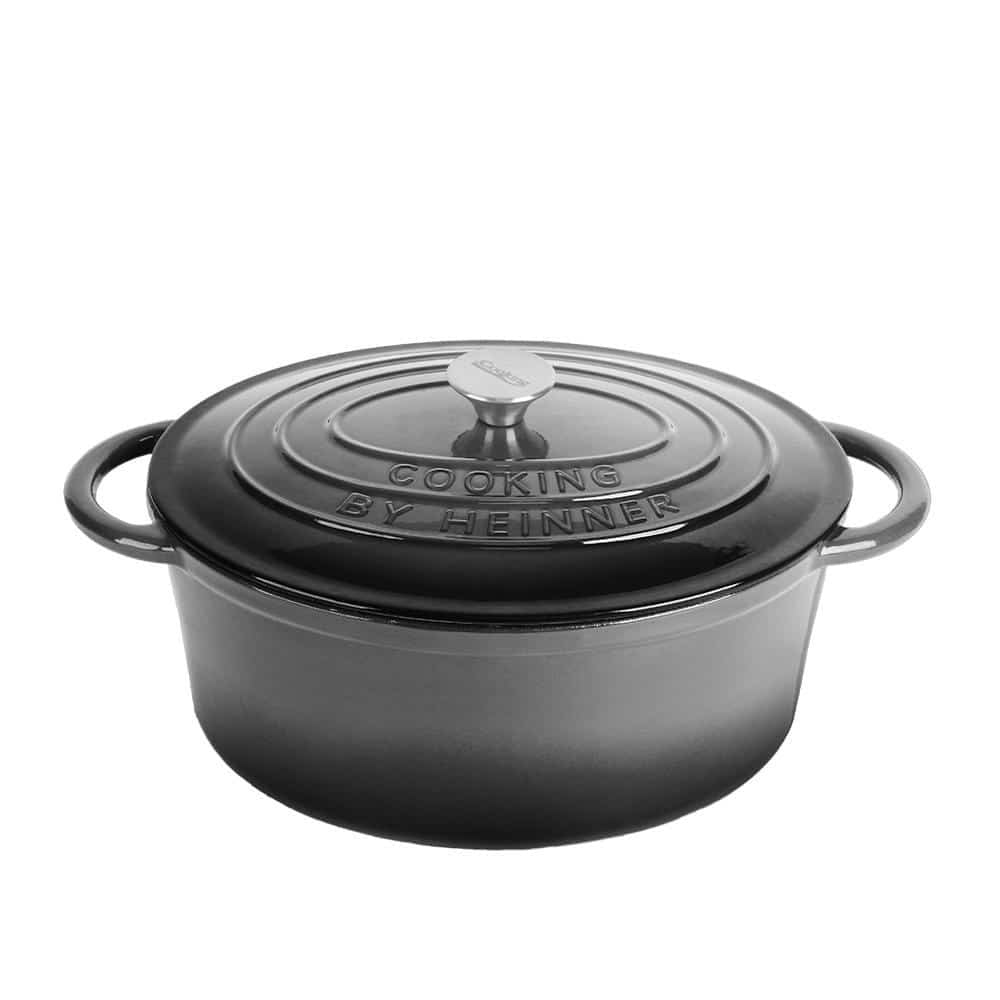 Cratita ovala fonta emailata cu capac 33x26.5x11.5cm, capacitate 6L, Marble Gray