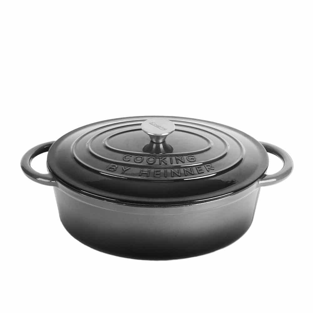 Cratita ovala fonta emailata cu capac 37x29x15cm, 9L, culoare Marble Gray