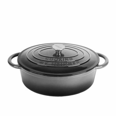 Cratita ovala fonta emailata cu capac 37x29x15cm, 9L, culoare Marble Gray