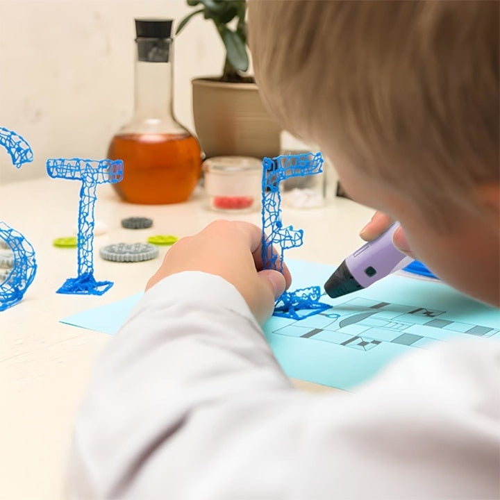 Creion 3D, pentru desenat in spatiu, cu filament inclus, cu display LCD, incarcare USB, verde