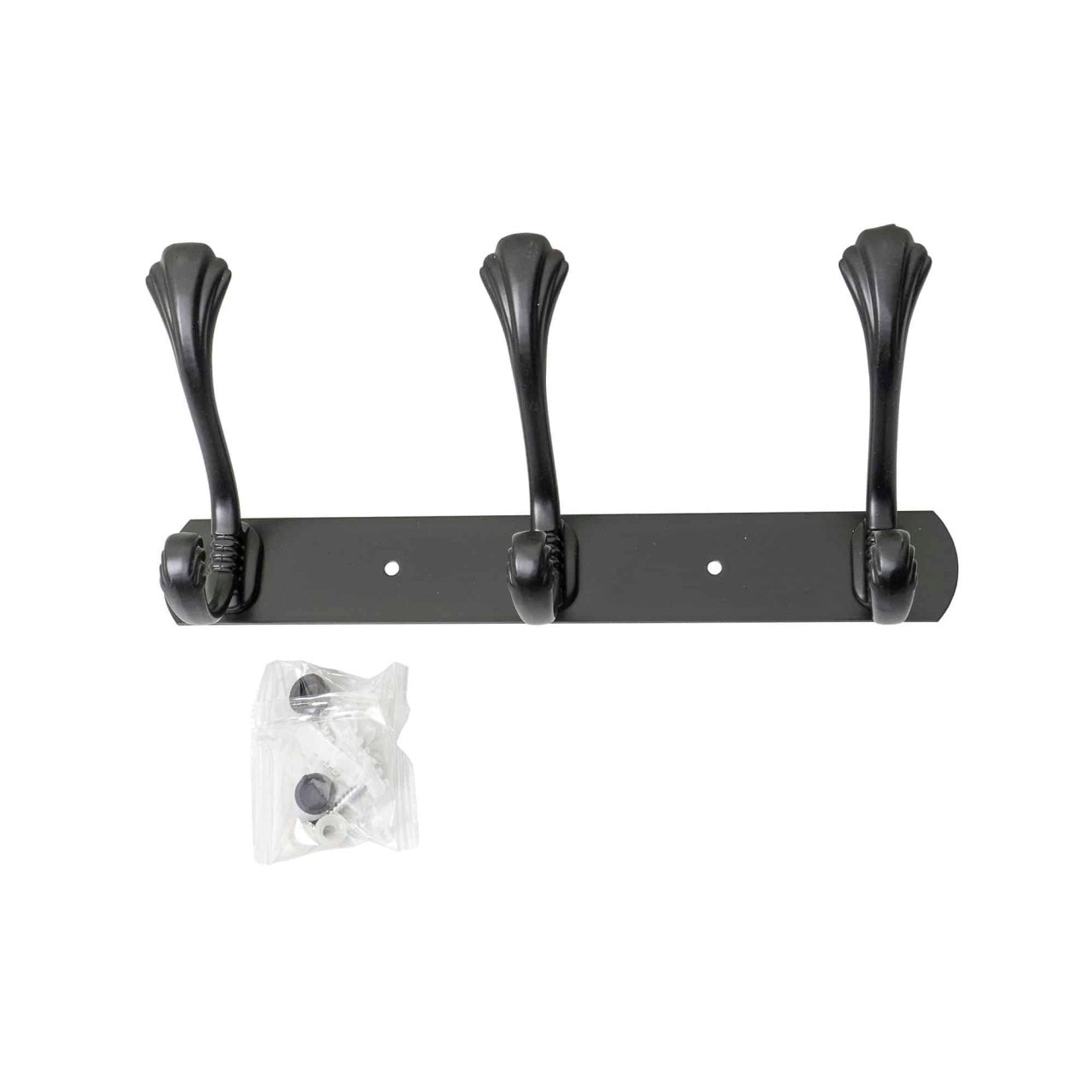 Cuier metalic negru cu 3 agatatori, lungime 24.5 cm