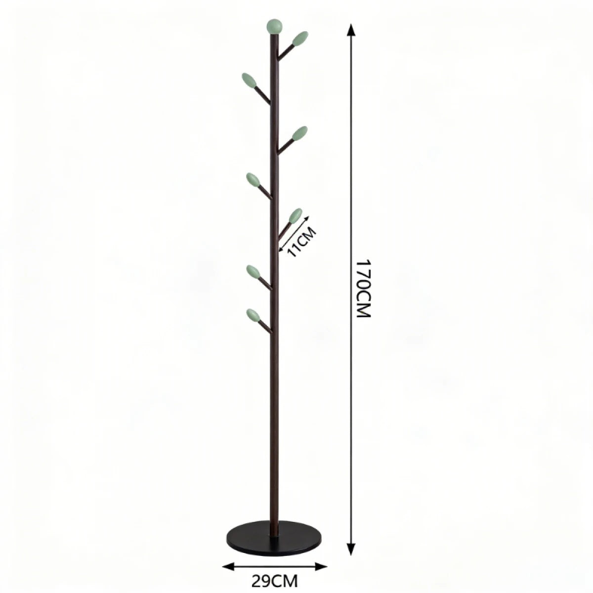 Cuier metalic pentru haine in forma de pom, cu 7 agatatori, dimensiuni 170 x 29 cm, negru