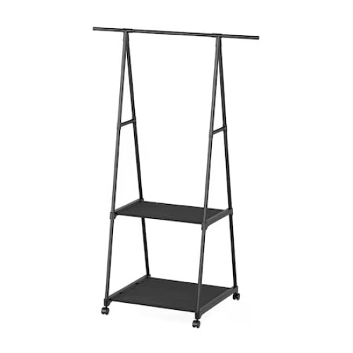 Cuier pentru haine, prevazut cu suport pentru pantofi, inaltime 160 cm, din otel, negru