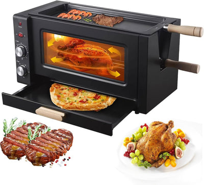 Cuptor 3 in 1, pentru grill, copt, pizza, capacitate 25L, putere 3000W, temperatura reglabila 0–230 ℃, temporizator, multiple functii, negru