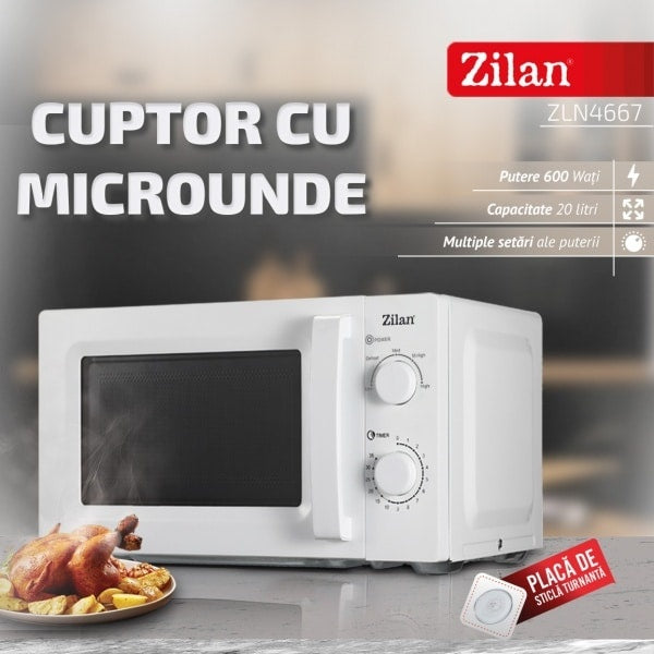 Cuptor cu microunde 20L, 600W, timer 35 min, 5 nivele putere, alb