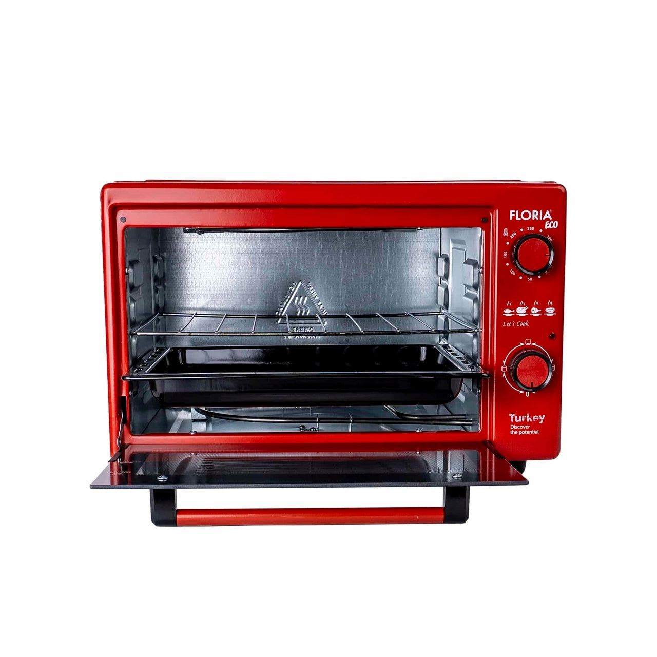 Cuptor electric 40 litri, 1500W, gratar si tava, culoare rosu