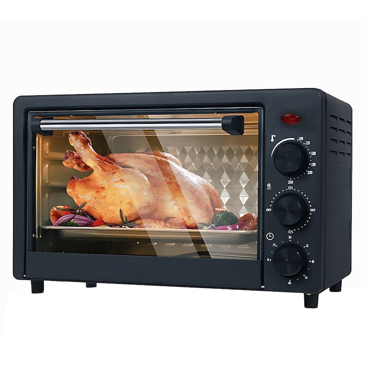 Cuptor electric cu butoane de reglare a temperaturii, a sursei de caldura, a timpului, tavita si grilaj, sticla securizata, maner ergonomic, 48 L, negru