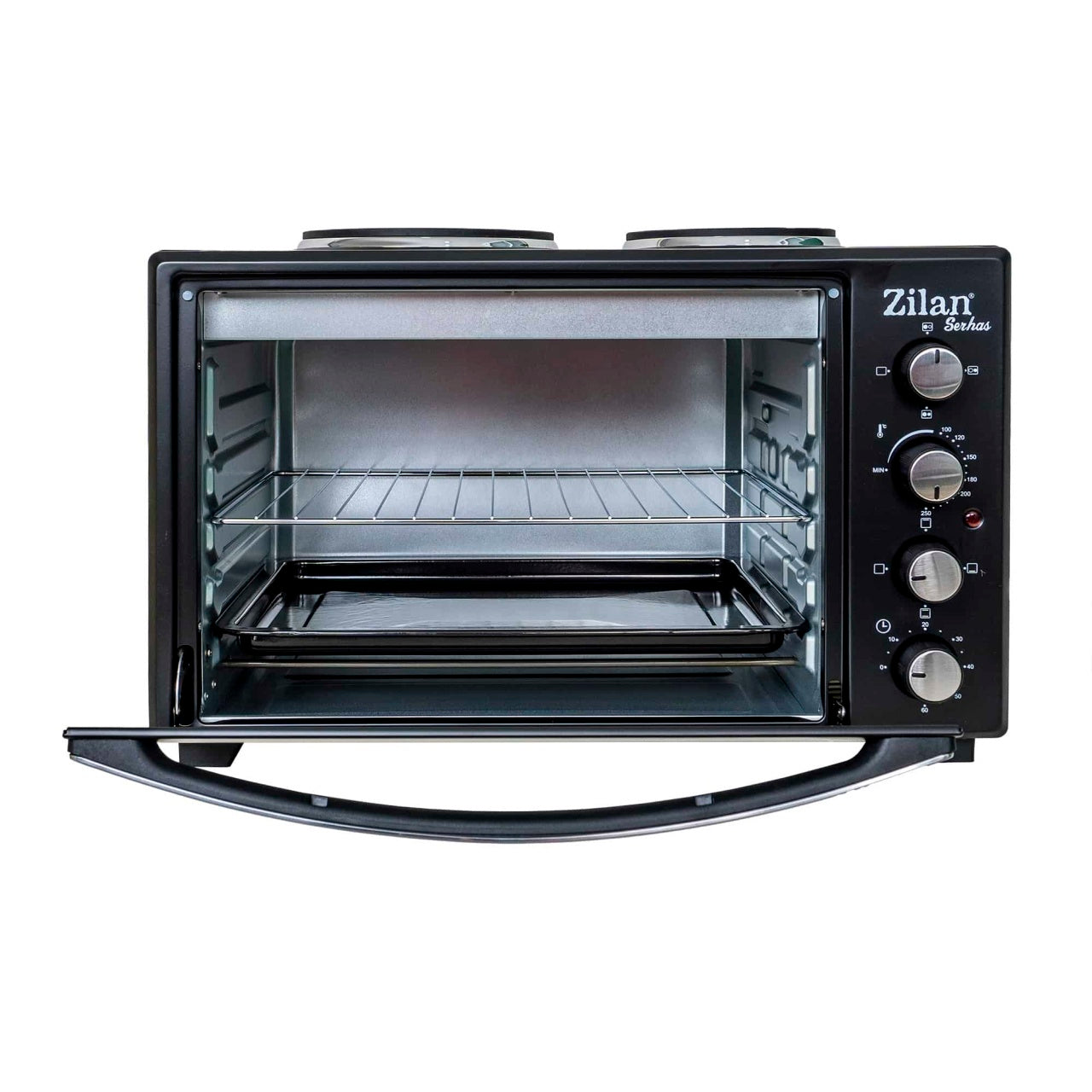Cuptor electric cu plita 45 l, 1600 W, timer si 2 arzatoare, negru