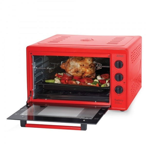 Cuptor electric cu rotisor 32L, 1500W, timer, gratar si tava dreptunghiulara, rosu