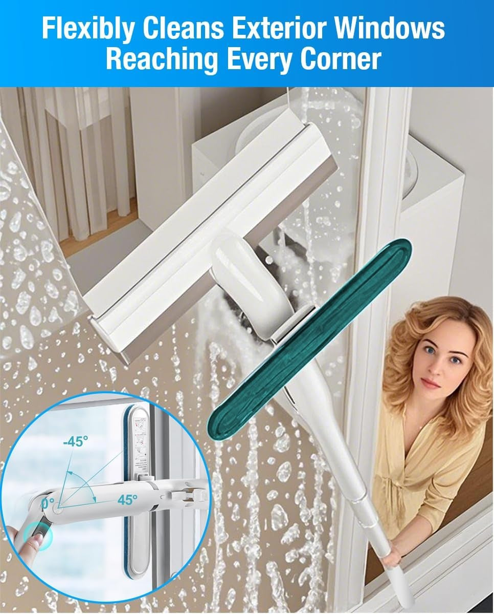 Curatator de geamuri cu functie de pulverizare, cu maner telescopic, brat rotativ la 45°, racleta de geam din silicon, gri