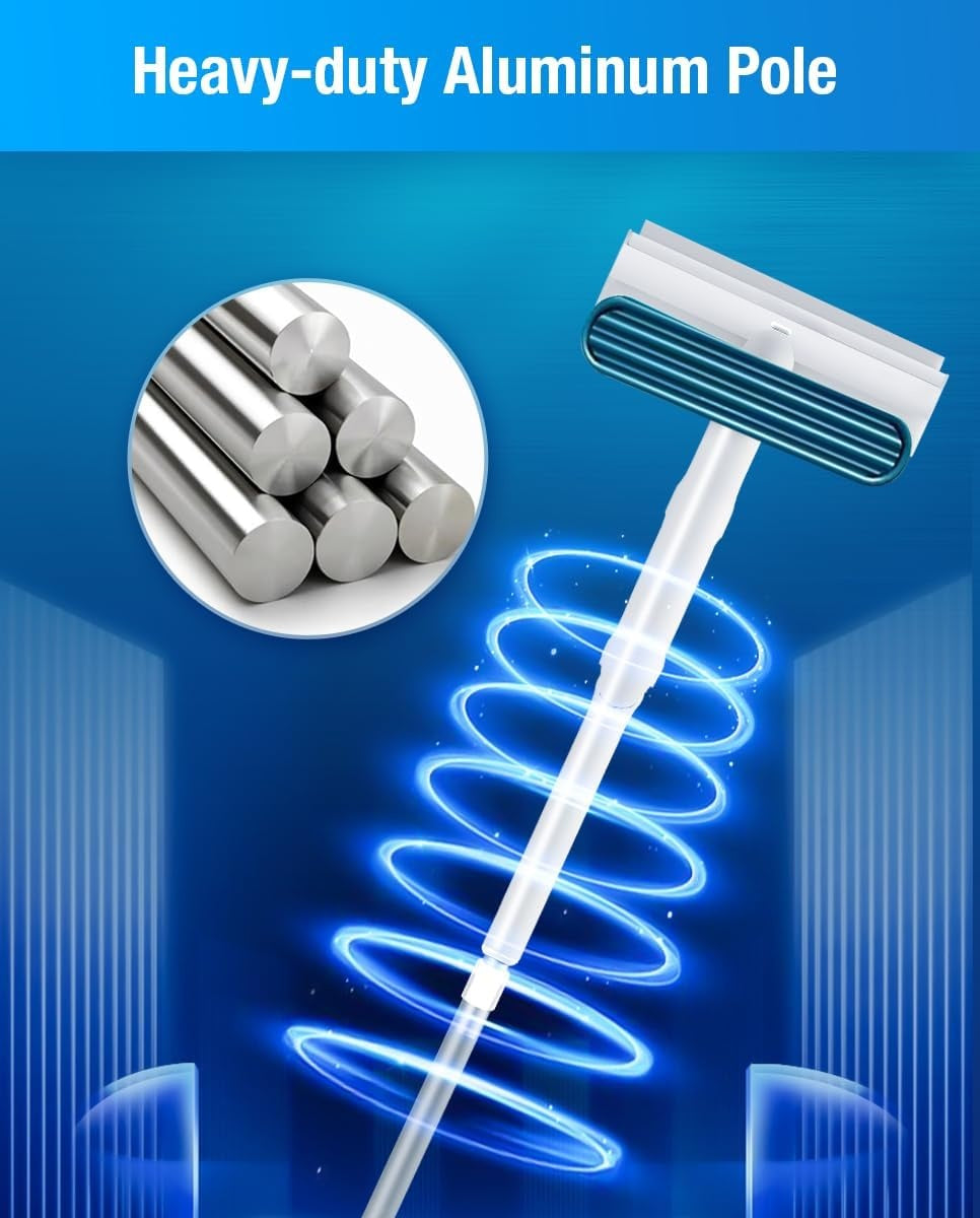 Curatator de geamuri cu functie de pulverizare, cu maner telescopic, brat rotativ la 45°, racleta de geam din silicon, gri