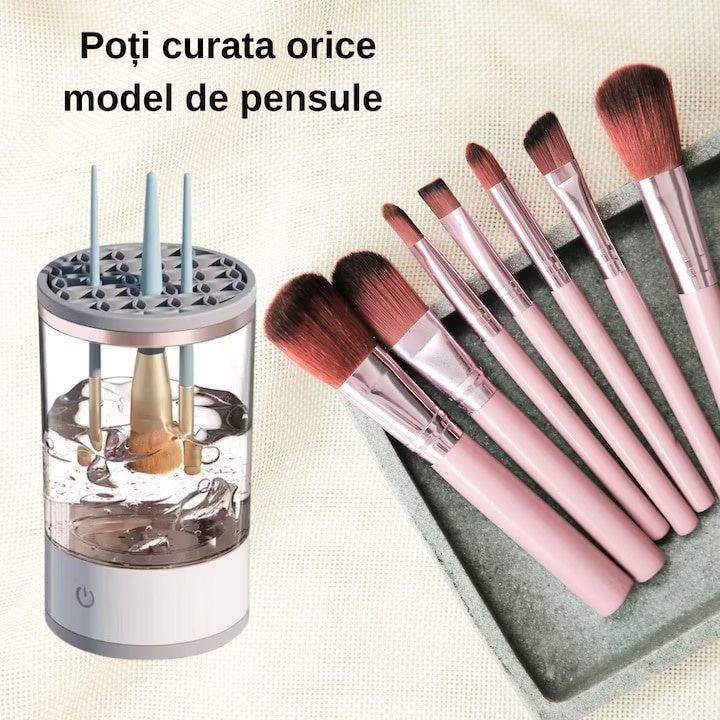 Curatator electric pentru pensule de machiaj, incarcare USB, putere 8W, din ABS, cu 7000 rmp, alb