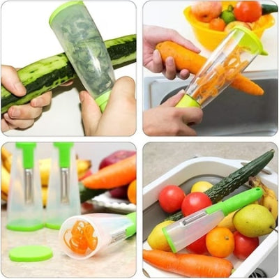 Curatator fructe si legume cu recipient pentru colectare resturi, din inox si plastic, dimensiuni 20 x 5 cm, verde