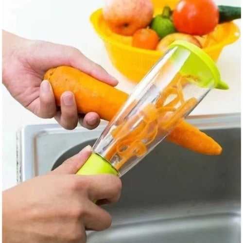 Curatator fructe si legume cu recipient pentru colectare resturi, din inox si plastic, dimensiuni 20 x 5 cm, verde