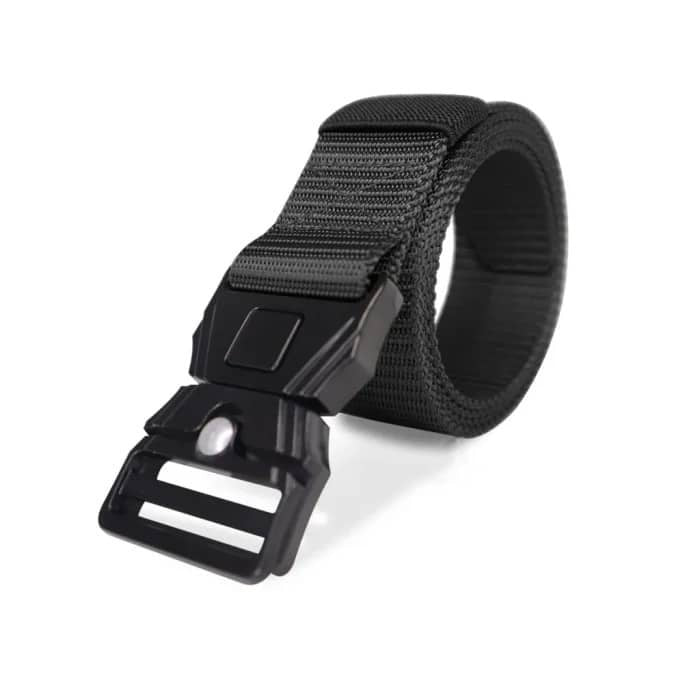 Curea drumetie textila 1.25 m cu sistem deblocare buton, neagra