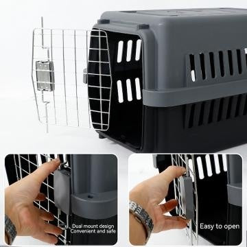 Cusca de transport pentru animale, din PP rezistent cu usa din otel inoxidabil, 48×32×29.5 cm